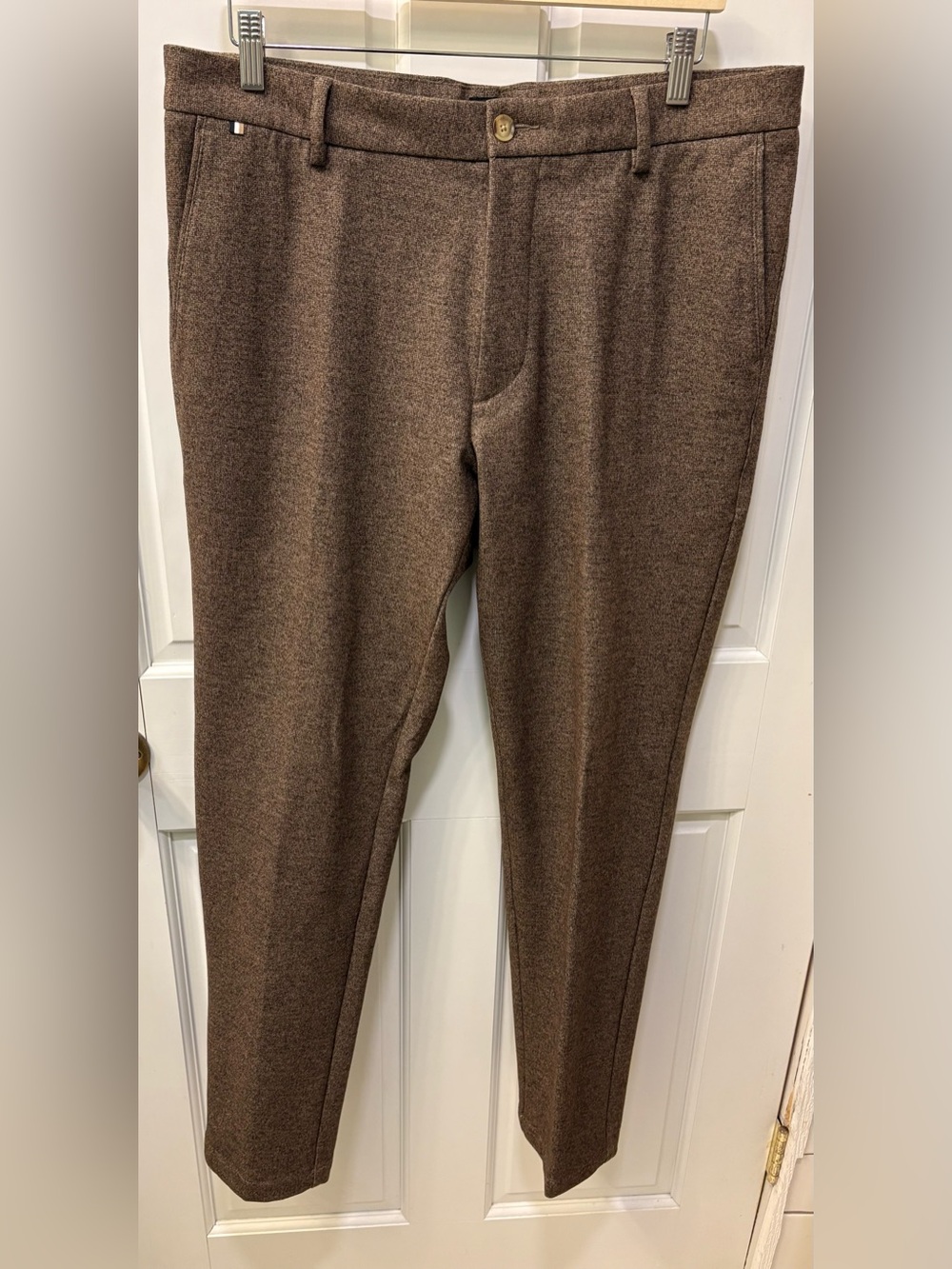 Hugo Boss Kane Tapered Brushed Trouser Deep Chocolate Brown microprint, 34R